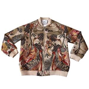 Crane Full Embroidery Bomber Jacket Men Spring Baseball Coat Sukajan 3XL fits Lg